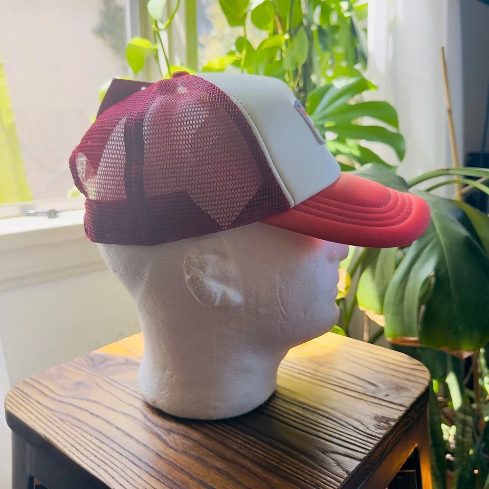 Budweiser Cotton On Beer Trucker Hat Cap‎ Burgundy Cream Adjustable NWT